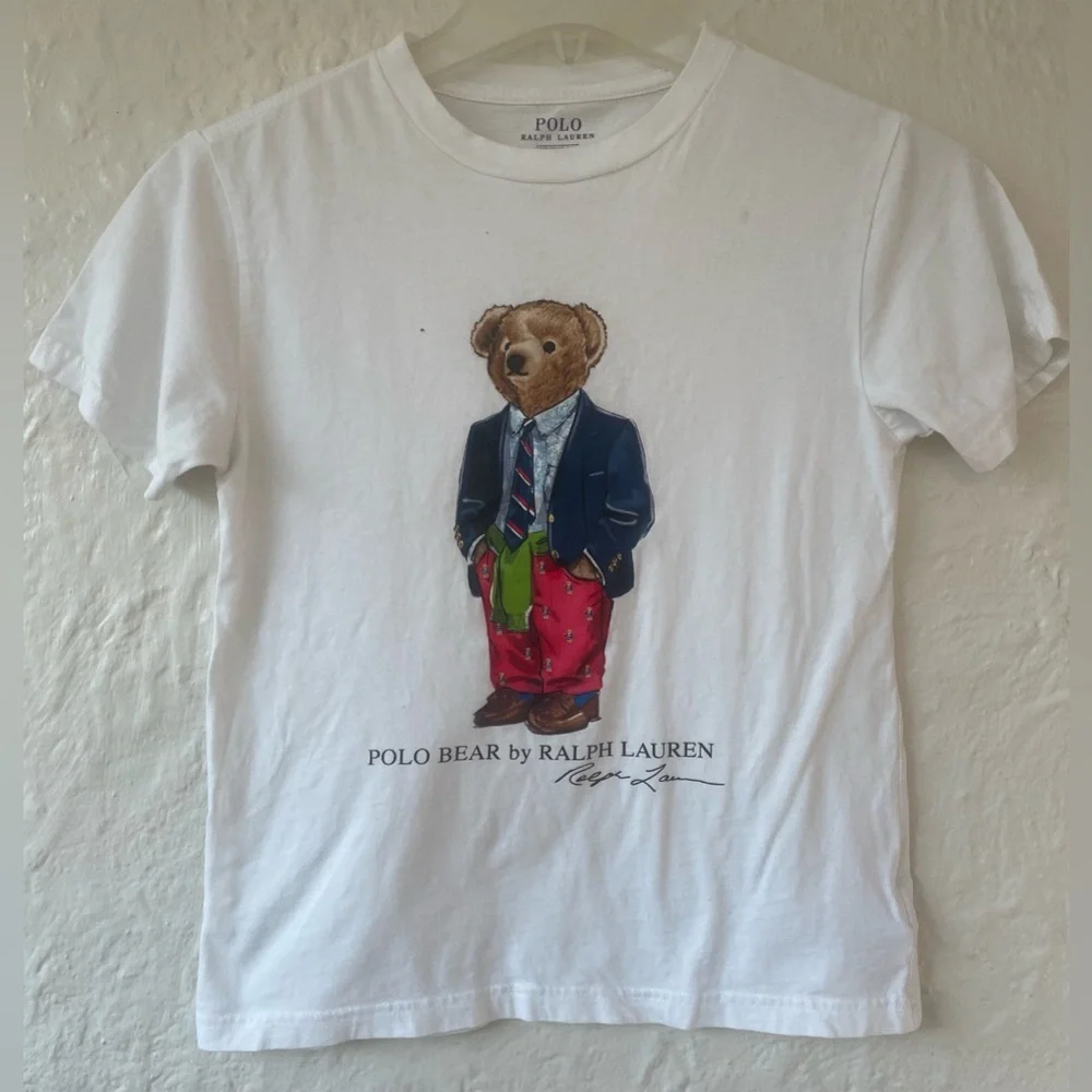 Kids Suited Polo Bear by Ralph Lauren White Crewneck Short Sleeve T-shirt; S